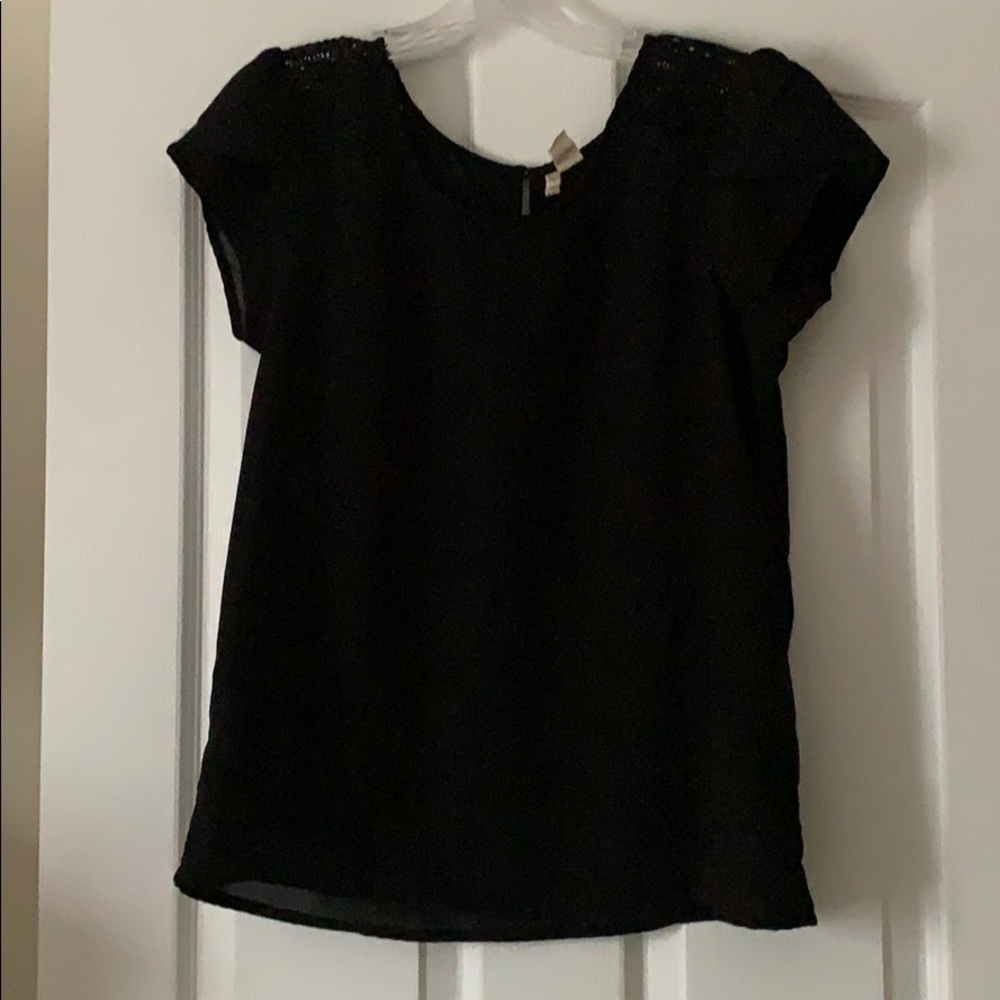 Simple capped sleeve black blouse